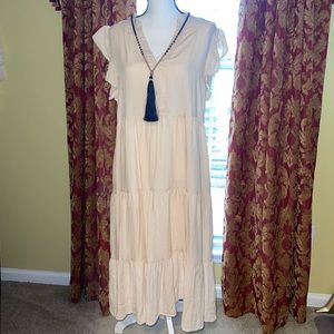 Entro Cream Midi Dress with Black Tassel